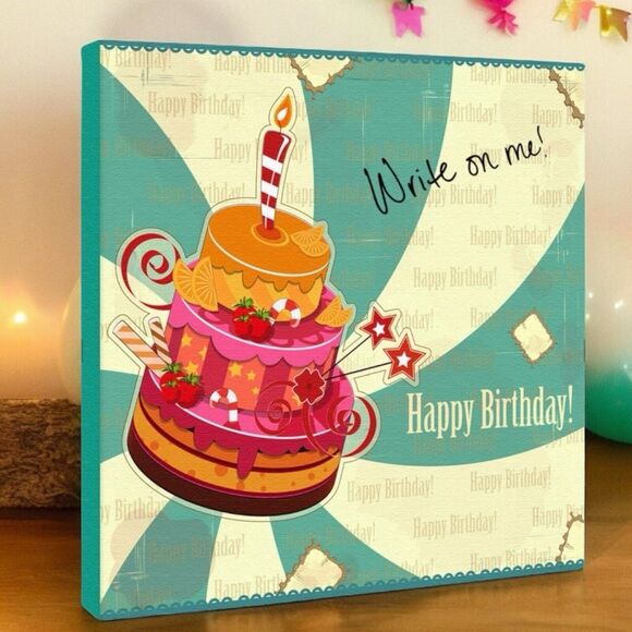 Canvas Kudos Happy Birthday Signable Canvas Wall Art Keepsake Gift 12x12x1.5" - Picture 7 of 13